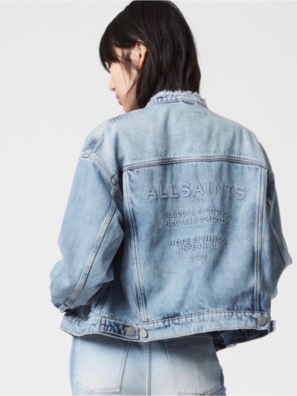All Saints Light Blue Embroidered Denim Jacket - Women's